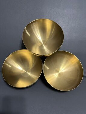 Brushed Gold Metal Serving Bowls - Set of 3
